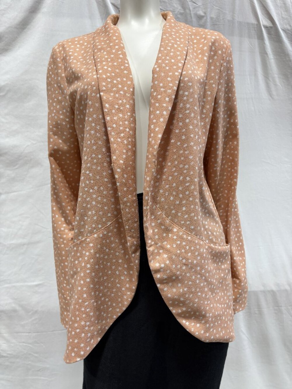 Elodie Blush Open Front Blazer Large Polka Dot Lightweight Jacket